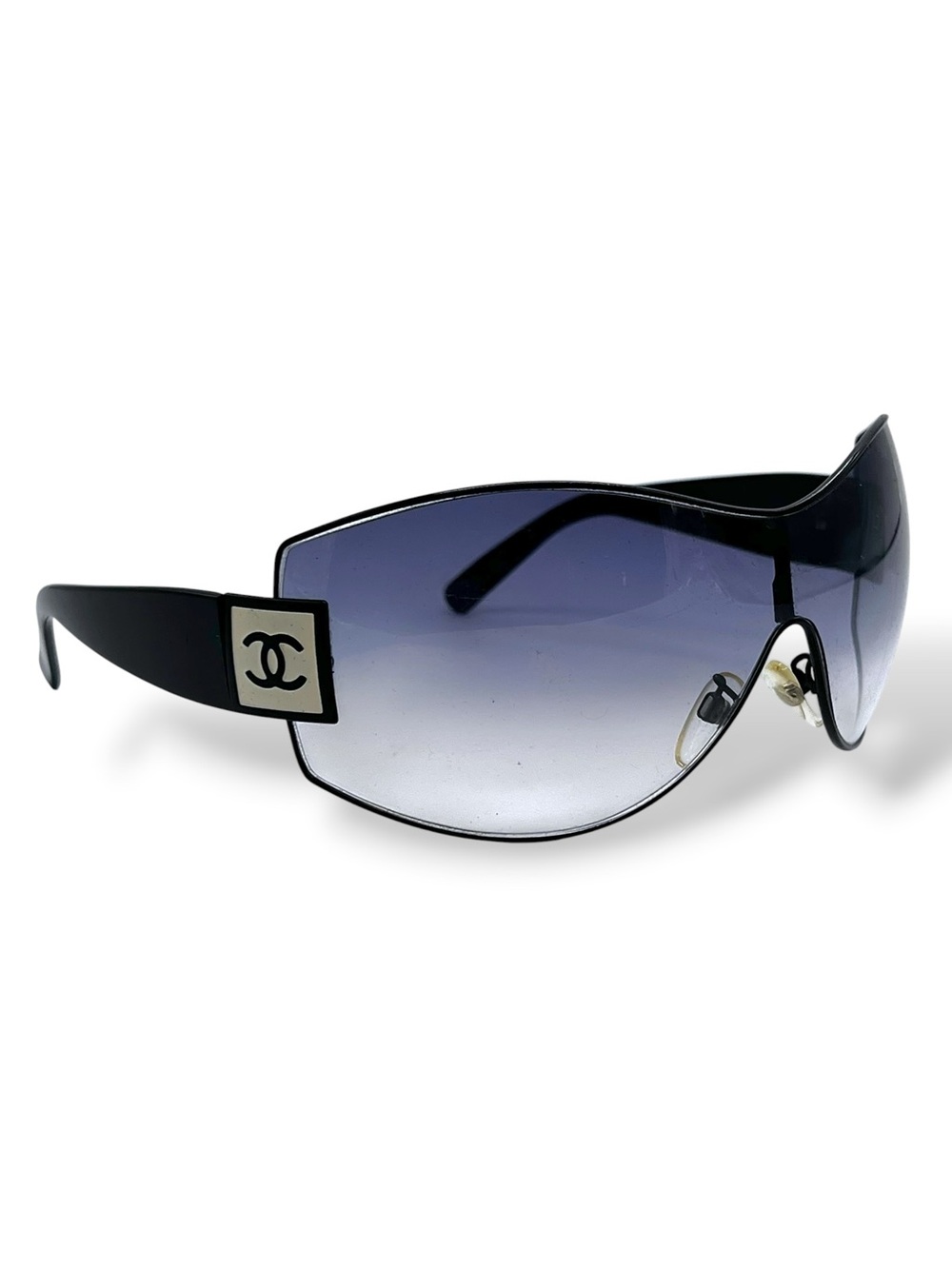 Auth RARE CHANEL Black Shield Sunglasses Gradient Purple Blue Vintage oversized - Picture 1 of 6
